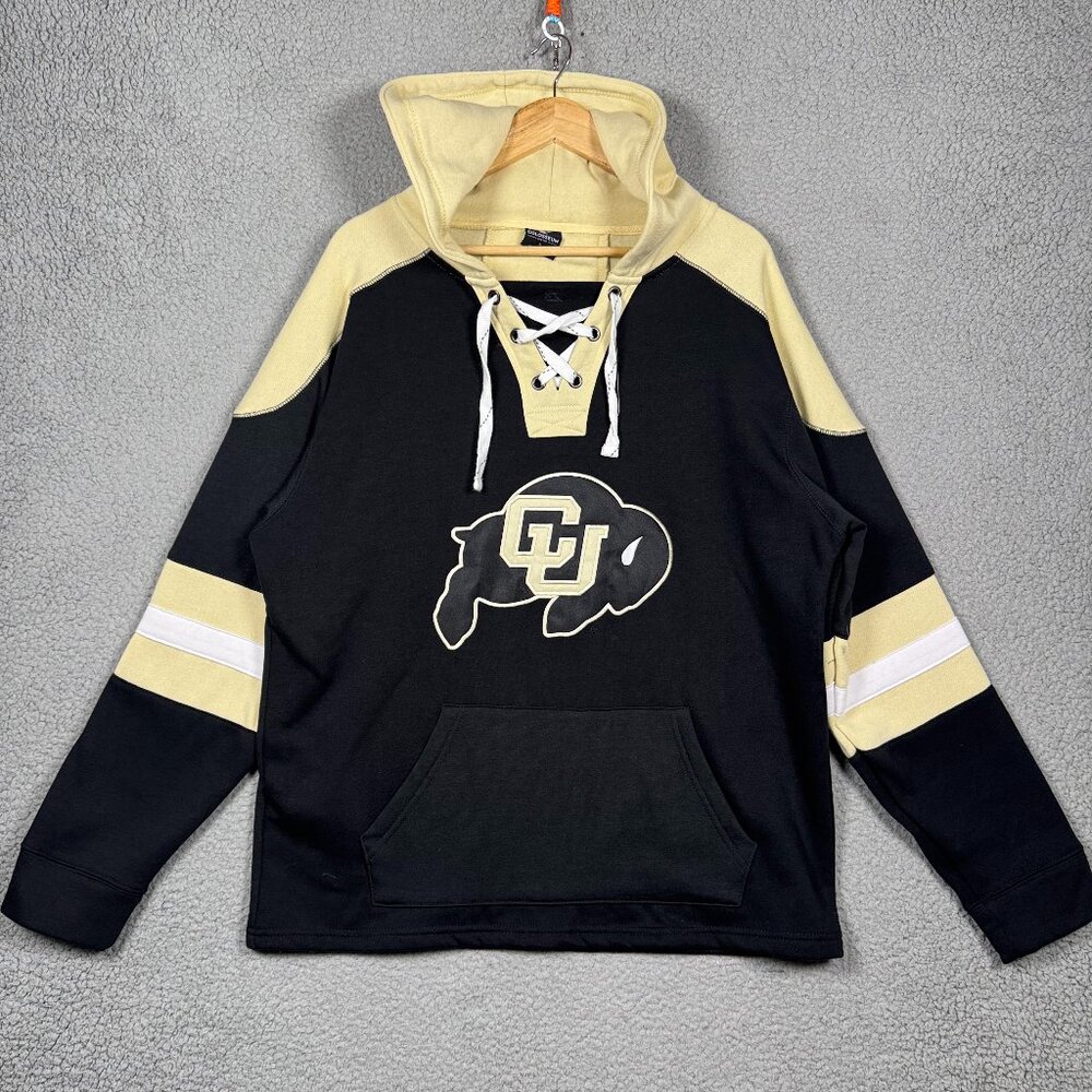 Colorado Buffalo Sweater Mens Large Todd Raglan Pullover Lacer Hoodie Colosseum